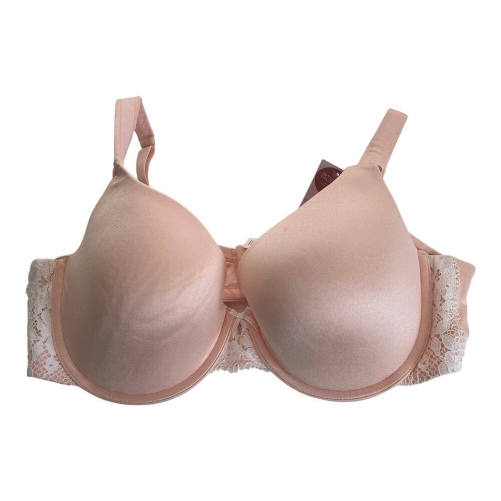 Cacique Lighty Lined T Shirt Intuition Collection Pinkish With Lace Bra Size 40D